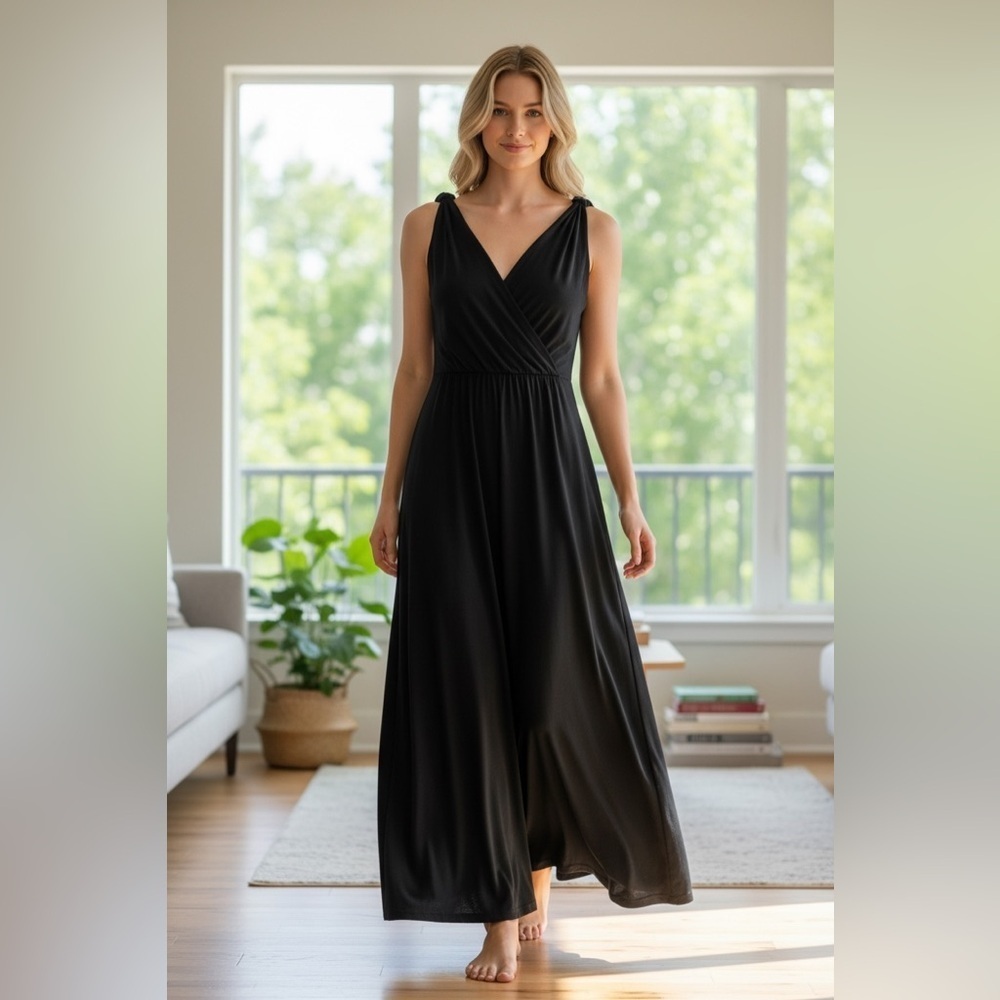 Black V-Neck Maxi Dress